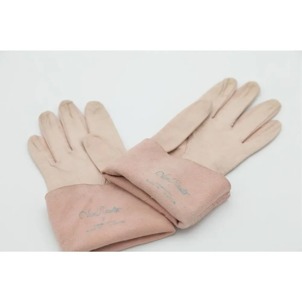Vintage 1950s Kid Leather Gloves Women’s Size 7 Pink Blue‎ Stamp 10” Long